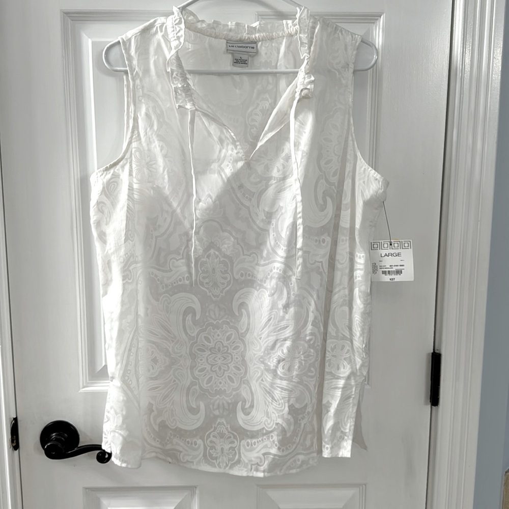 Cotton light weight sheet sleeveless tunic.Vneck w/wht removable tank. NWT Sz L
